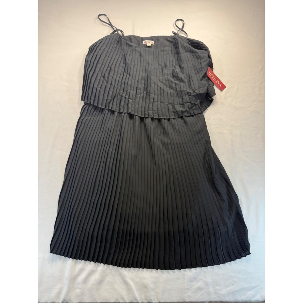 Merona Womens XXL Black Pleated Popover Dress Spaghetti Strap Tiered Midi NWT